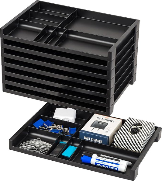 IRIS USA 8-Pack, 14 x 10 in Stacking Desktop Organizer Tray, Black | Organize documents, notebooks, stationery and office supplies with divided storage for desks and workspaces by IRISUSA