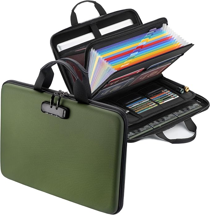 Fireproof Document Box with Lock, Hard-Shell Case Fireproof File Organizer with 13 Pocket Accordion File Folder, Portable Home Office Travel Safe Storage for Important Documents Laptop by EXLIFBAG