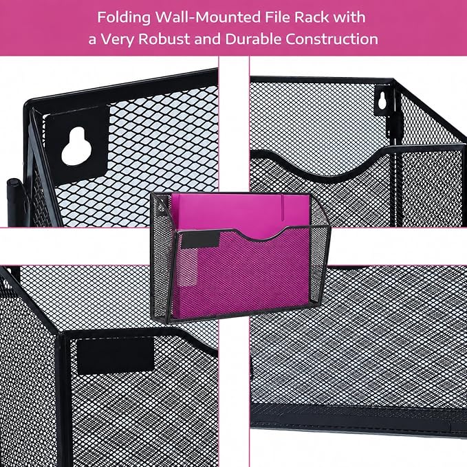 1 Pocket Mesh Wall File Holder Organizer Office Hanging File Folder Magazine Rack (Black) - Image 3