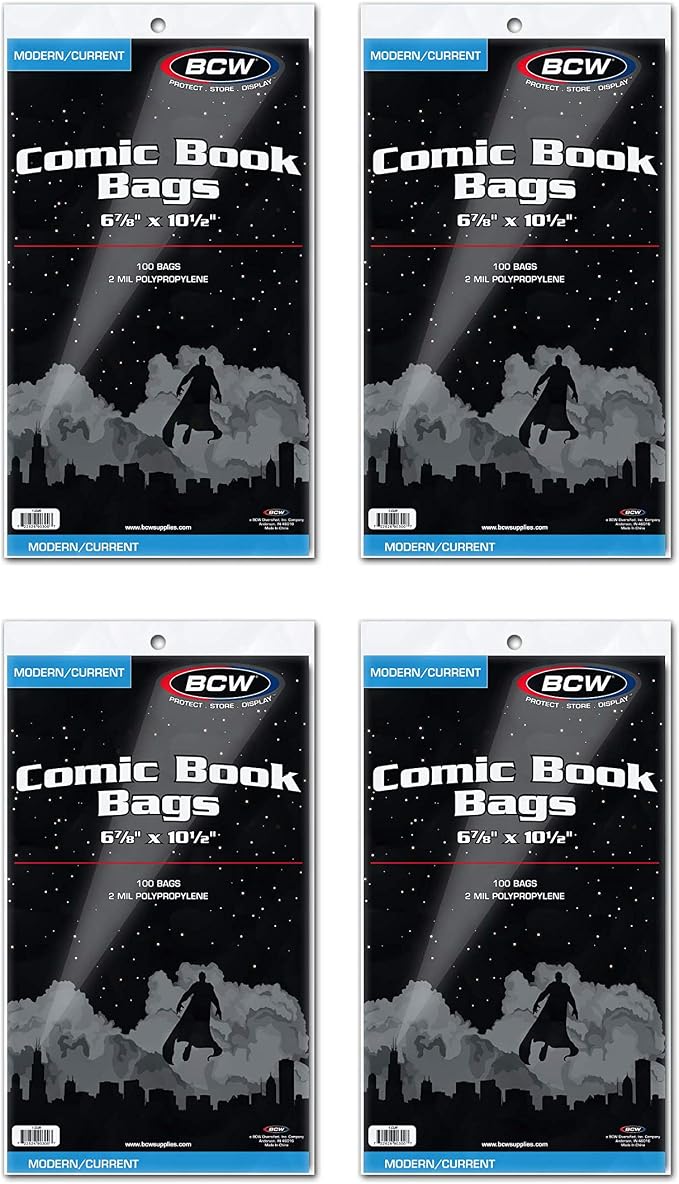 BCW Current Comic Bags (400 Pack) – Acid-Free BCW Comic Book Bags for Modern Comics | Crystal Clear Comic Book Sleeve Protection | 6 7/8 x 10 1/2 by BCW