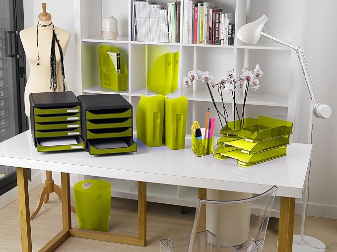 Exacompta - Ref 3097225D - Big-Box Plus Desktop Drawer Set - 5 x 43mm Drawers, Suitable for A4+ Documents, 347 x 278 x 271mm, 100% Recycled Plastic - Black/Glossy Anise Green - Image 5