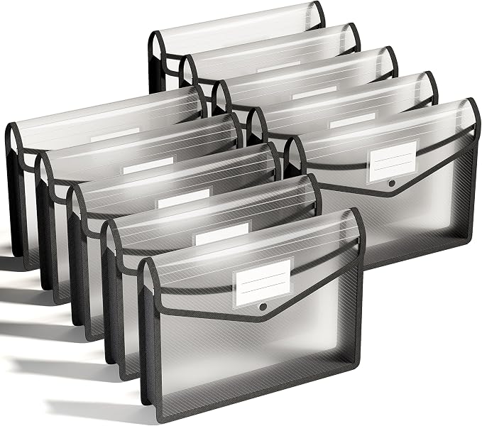 ThinkTex Plastic Expanding File Folder, Transparent envelopes with Snap | No Dividers,Large Capacity,Document Organizer for Receipts, Bills&Taxes,Letter/A4 Size for School/Office/Home-10 Pack by ThinkTex
