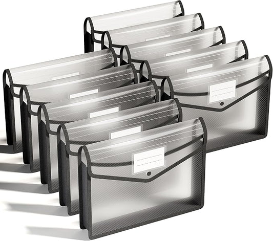ThinkTex Plastic Expanding File Folder, Transparent envelopes with Snap | No Dividers,Large Capacity,Document Organizer for Receipts, Bills&Taxes,Letter/A4 Size for School/Office/Home-10 Pack by ThinkTex