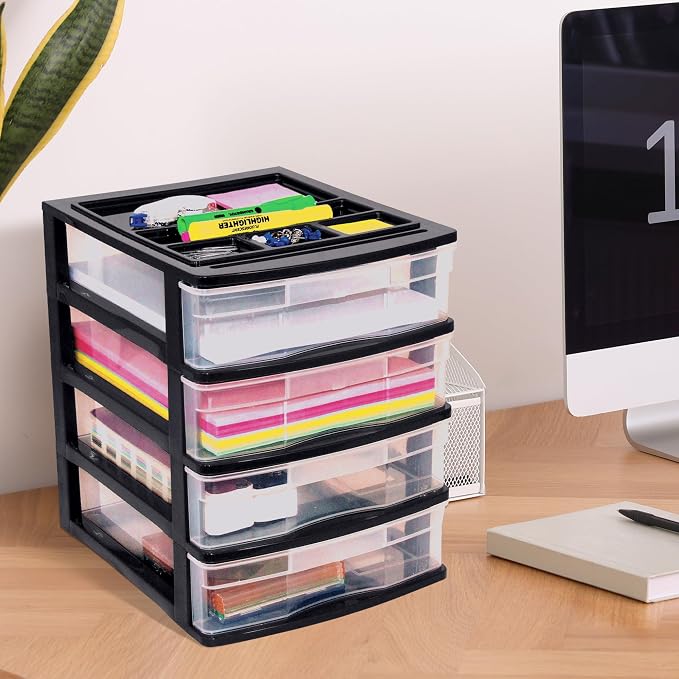 Gracious Living 4 Drawer Desktop & Countertop Organizer w/Organization Lid for Craft Storage, Office Supplies & School Supplies, Black/Clear (4 Pack) - Image 5