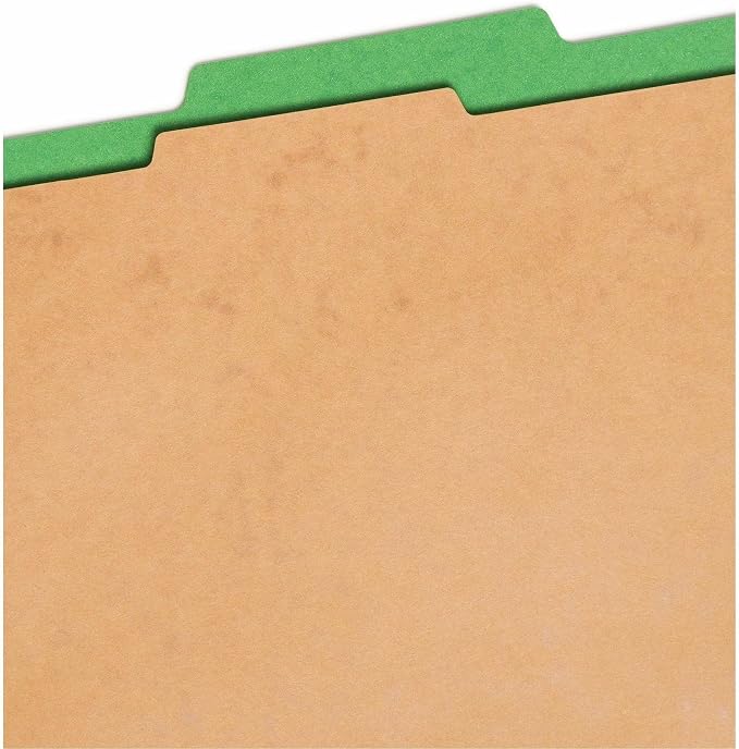 Smead Pressboard Classification File Folder with SafeSHIELD Fasteners, 1 Divider, 2" Expansion, Letter Size, Green, 10 per Box (13733) (Pack of 1) - Image 3