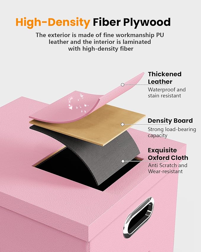 File Organizer Box,Filing Box with Lid,File Box for Letter/Legal File Folder Storage, Portable Hanging File Box for Office/Decor/Home,1 Pack, Pink(Leather),Box only - Image 2