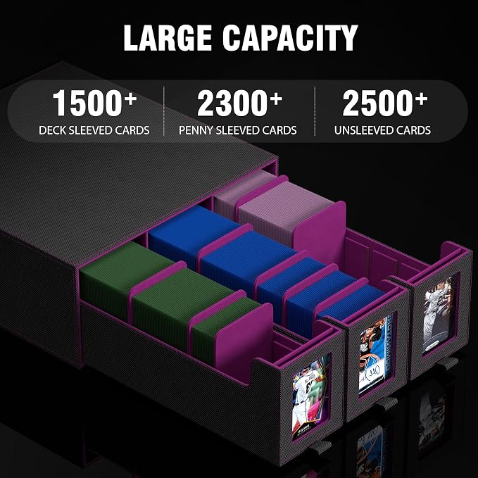 3-Drawer Trading Card Storage Box Holds 2500+ Cards (Purple) | Stackable design,15 dividers included,Desktop card organizer,PU leather material‌,for sports/TCG/MTG/Pokemon cards - Image 4