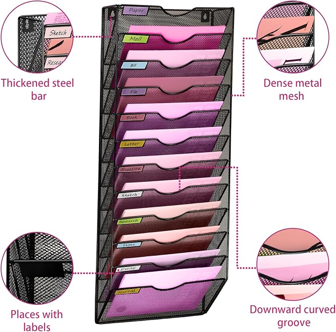 Wall Mounted File Organiser A8 Mesh in Hanging Wall File Holder Mail Organiser - Image 6