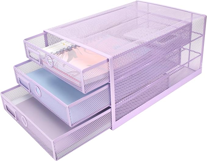 EXERZ Paper Sorter 3 Tier Drawers A4 / Multifunctional Desk Organiser/Letter Tray - Documents, Magazines, Notebooks and Letters - Light Purple | Desk Organiser Pull Out Trays Keep Files Letters Magazines Folders Notebooks Neatly Separated Easy To Reach - Image 4