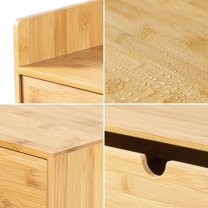 Bamboo Desk Organizer with Drawers, 3-Drawer Desktop Storage Box | 3 Drawers Open Top Tray Fully Assembled Stores Pens, Notes, Makeup, Jewelry & Toiletries for Office, Vanity & Bath - Image 7