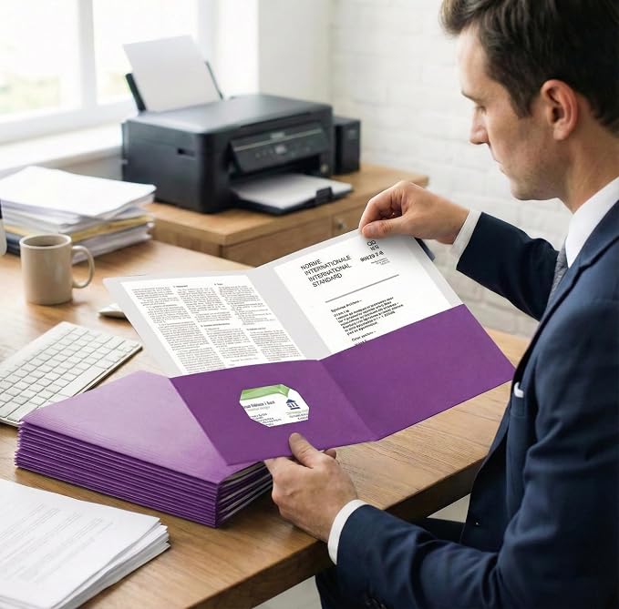 Zzrywuty 50 Packs Purple Paper Folders with Pockets for Students,Businessmen and Office Workers,Letter Size,Two Pocket Folders with Card Slot for Office,Business,School Supplies - Image 6