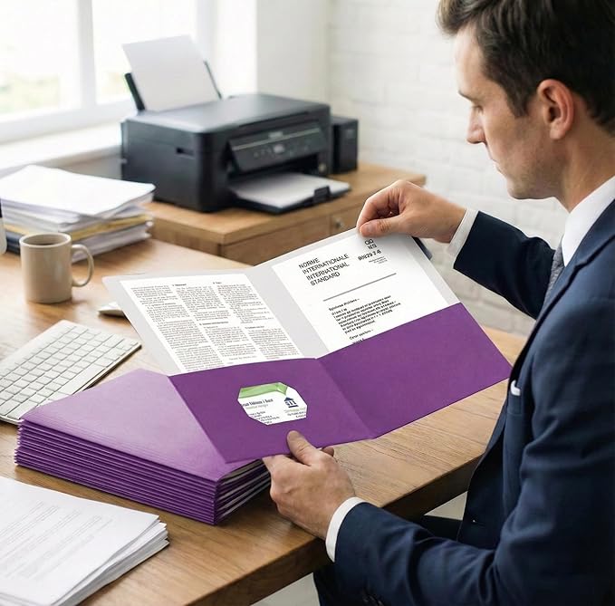 Zzrywuty 100 Packs Paper Purple Folders with Pockets for Students,Businessmen and Office Workers,Letter Size,Two Pocket Folders with Card Slot for Office,Business,School Supplies - Image 6