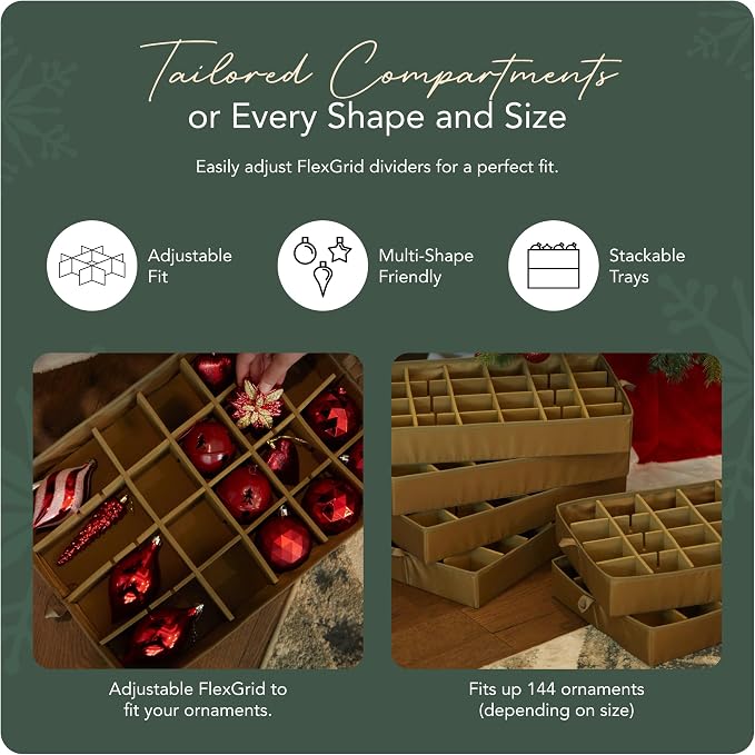 Covermates Keepsakes Adjustable Ornament Storage Bag – Heavy-Duty Polyester, Padded Dividers & FlexGrid Trays – Protective Holiday Ornament Organizer with Handles & Label Window, Green - Image 5