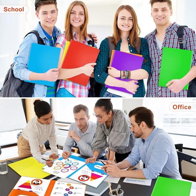 Officygnet 36 Packs 2 Pocket Folders, Bulk Durable Heavy Duty Plastic Folders for School and Office Supplies, Multicolor Two Pocket Folder for Letter Size Paper, 6 Colors - Image 5