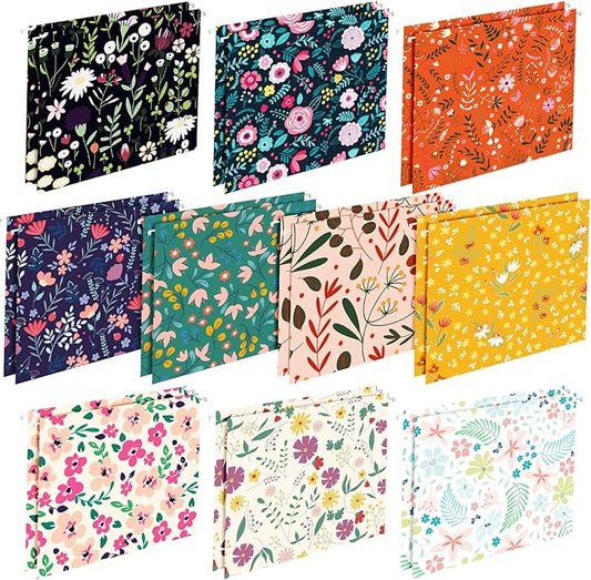 Qeeenar 20 Pcs Decorative Hanging File Folders Letter Size Cute File Folders Designer Floral File Folders Colored File Folder Organizer for Filing Cabinet Office Home with 1/5 Cut Adjustable Tabs by Qeeenar
