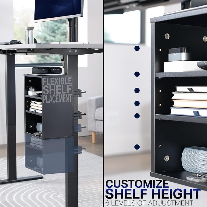 VIVO Black Clamp-on Desk Leg Shelving Unit, Storage Shelves, DESK-SHELF3CL | Multi-Level Storage, Office Accessory Holder for Supplies, Gaming Devices, and More, Workstation Organizer - Image 9