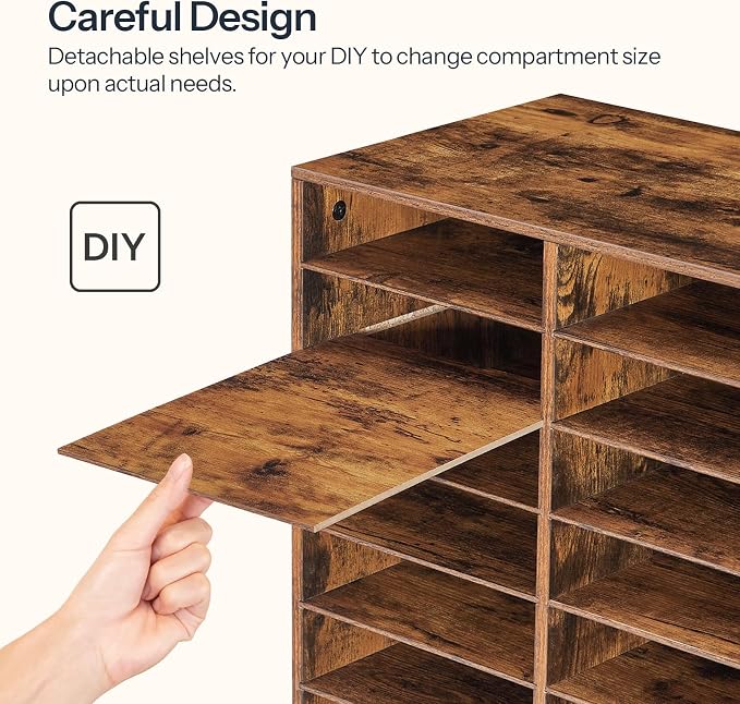 HOOBRO Wooden Literature Organizer, 36-Slot Mail Sorters, Removable Classroom Mailbox, Student Mailboxes for Classroom, Paper Storage Organizer, for Home, Office, Classroom, Rustic Brown FG36WF01 - Image 9