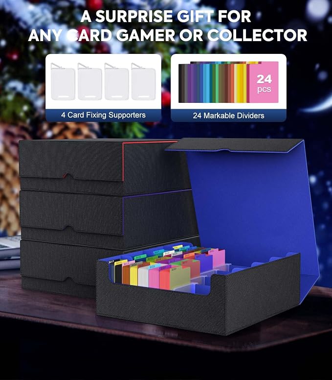 MoKo Trading Card Storage Box for MTG, 3000+ Card Organizer, Black Blue | MTG Deck Box, w/ 24 Colorful Dividers & 4 Card Supporters, MTG Card Storage for Magic Game, TCG, PTG Baseball and Sport Cards - Image 7