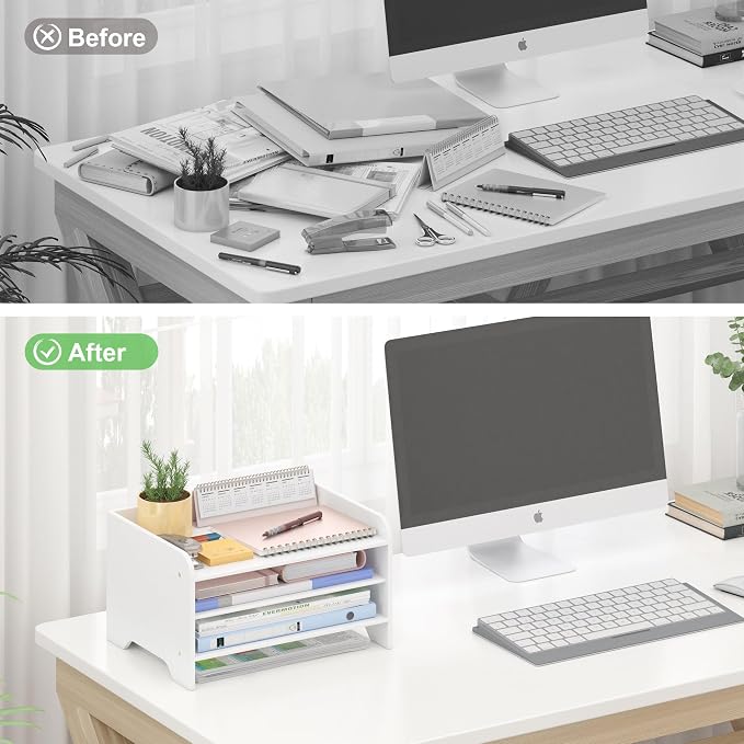 Bamboo File Organizer for Desk, Desktop Paper Tray and Mail Holder | Three open tiers keep A4/letter paper, folders, bills and mail sorted, visible and easy to reach while saving desk space - Image 5