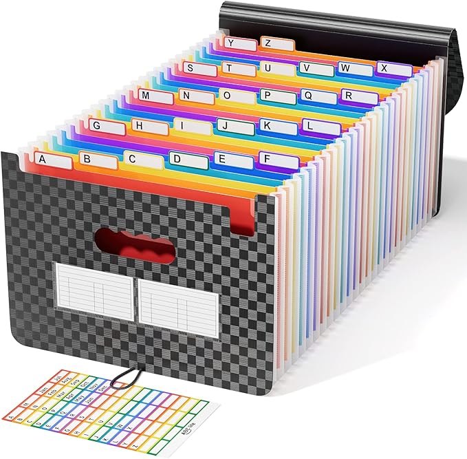 ABC life 26-Pocket Accordion File Organizer, Checkerboard | Monthly Bill & Receipt Holder with Colored A-Z Tabs, Folder Organizer for Home Office School, Fits Letter/A4 Size by ABClife