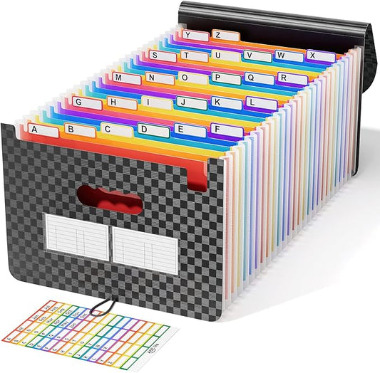 ABC life 26-Pocket Accordion File Organizer, Checkerboard | Monthly Bill & Receipt Holder with Colored A-Z Tabs, Folder Organizer for Home Office School, Fits Letter/A4 Size by ABClife