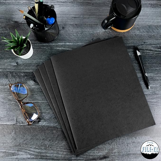 FILE-EZ Two-Pocket Folders, Black, 125-Pack, Textured Paper, Letter Size (EZ-32405) - Image 7