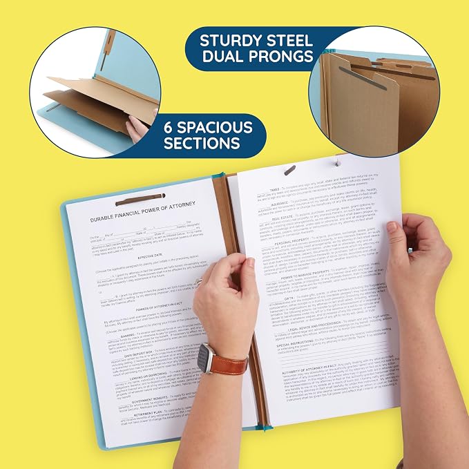 Blue Summit Supplies 30 Light Blue Classification Folders, 2 Divider, Legal | Heavy duty 25pt pressboard, 2 dividers, 6 partitions, 2 in expansion, 2 prong, legal charts, law client files - Image 3