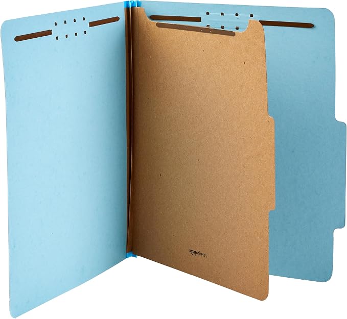 Amazon Basics Classification Folder for Documents and Organization, 1 Divider, 2" Embedded Fasteners, Letter Size, Light Blue, 10 Count (Pack of 2) - Image 3