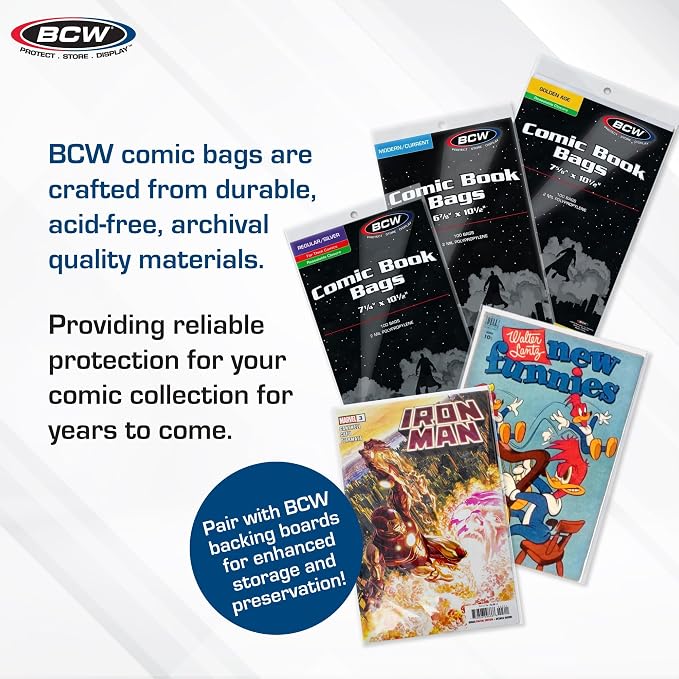 BCW Current/Modern Comic Bags - 100 ct | Acid-Free Modern Comic Bags for Current Issues | Exterior 6 7/8 x 10 1/2 inches | Crystal Clear Protection for Your Comic Collection - Image 5