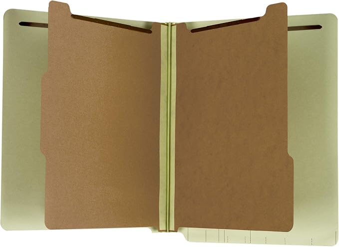 The File King Two Divider Pressboard Classification Pale Green File Folder - Letter Size | Box of 10 | End Tab | 2” Expansion | Six 2-Inch Fastener Prongs | Made in America by TheFileKing