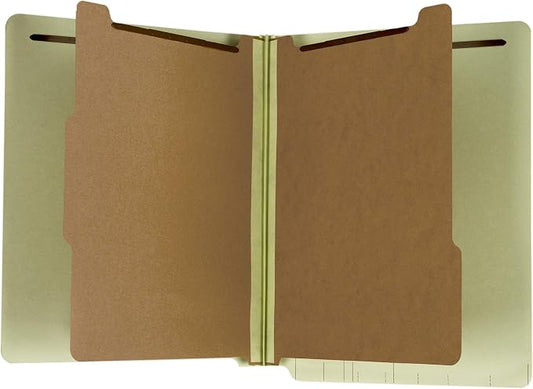 The File King Two Divider Pressboard Classification Pale Green File Folder - Letter Size | Box of 10 | End Tab | 2” Expansion | Six 2-Inch Fastener Prongs | Made in America by TheFileKing