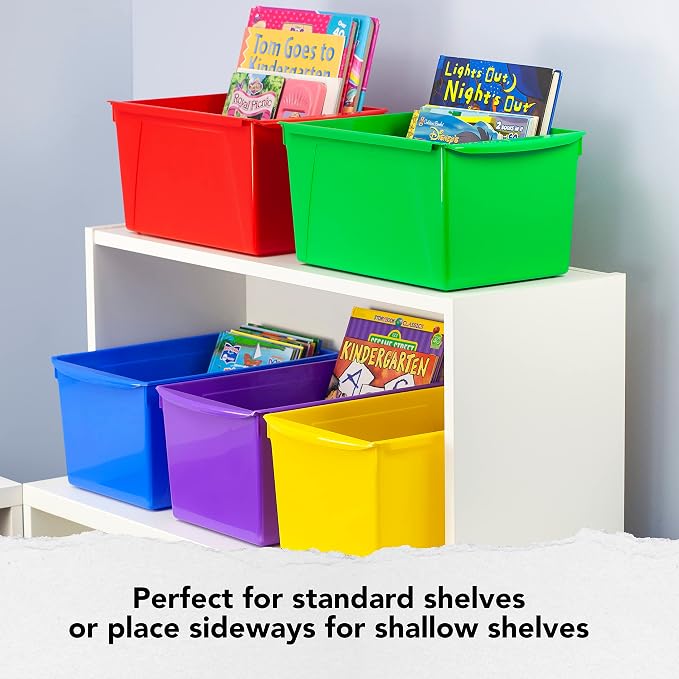 Storex Extra-Large Book Bin, Interlocking Plastic Organizer for Home, Office and Classroom, Assorted Colors, (71126E06C) (Pack of 6) - Image 4