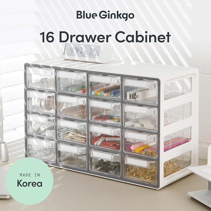 Blue Ginkgo 16-Drawer Storage Cabinet Organizer, Grey, Made in Korea | Stackable. Adjustable. Easy Visibility. - Image 3