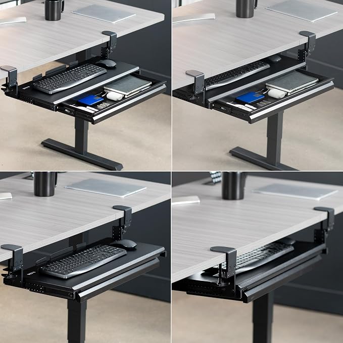 VIVO Large Height Adjustable Clamp-on Keyboard Tray, Extra Sturdy Pull Out Platform with Storage Drawer, 27 (33 Including Clamps) x 11 inch Slide-Out Tray with Organizer, Black, MOUNT-KB05HB-DR - Image 9