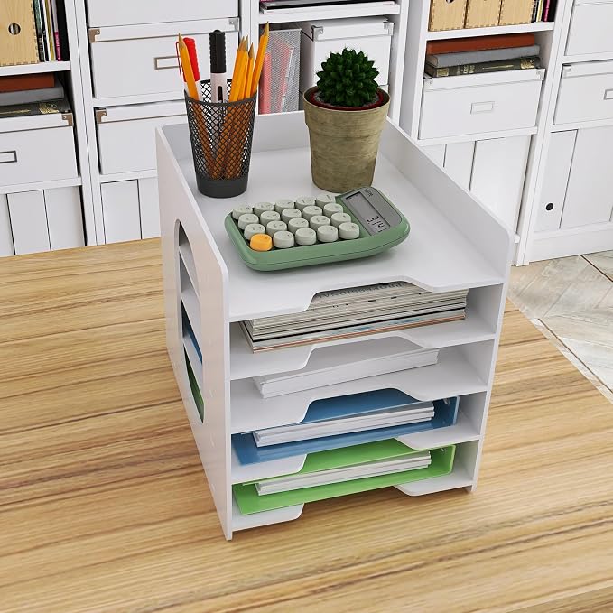 Natwind 5-Tier Office File Organizer For Desk,Paper Sorter,White | Desktop Storage For Office Supplies,Document Storage Rack,Letter Tray For Home,Office,Classroom Document Holder - Image 6