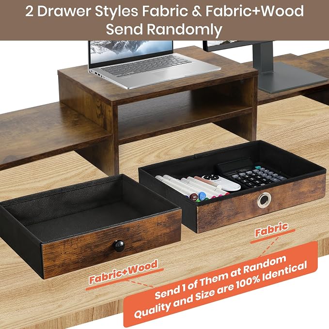 Monitor Riser for 3 Monitors, Angle Adjustable Monitor Stand with Drawer | Dual Monitor Stand for Desk, Dual Monitor Stand with Storage, Wooden Extra Long Triple Monitor Riser up to 52", Rustic Brown - Image 2