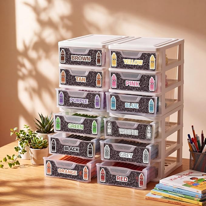 12 Pcs/ 4 Pack Plastic Crayon Organizer for Classroom Back to School Clear Crayon Storage Boxes for Marker Pen Art Craft Supplies Crayons Holder Drawer for Classroom Office Table with Labels - Image 6