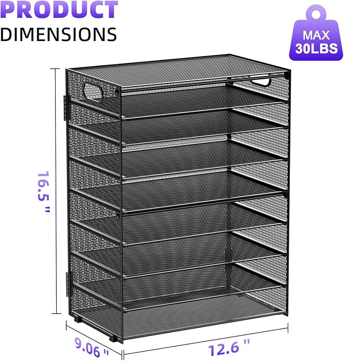 Marbrasse Paper Organizer Letter Tray, 9 Tier Mesh File Organizer with Handle, Paper Sorter Desk Organizer for Home Office Supplies - Image 6
