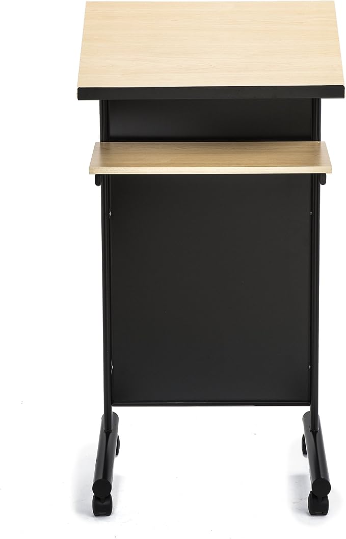 Wheeled Lectern - Standing Desk with Storage Shelf - Beech/Black - Ideal for Presentations and Laptop Use - Image 4