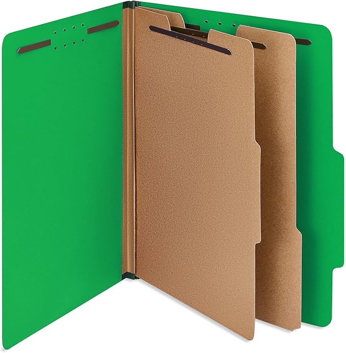 Staples 100% Recycled Heavy‑Duty Classification Folder, Letter Size, 2 Dividers, 2″ Expansion, Green Pressboard, Durable Construction, 10/Box by Staples