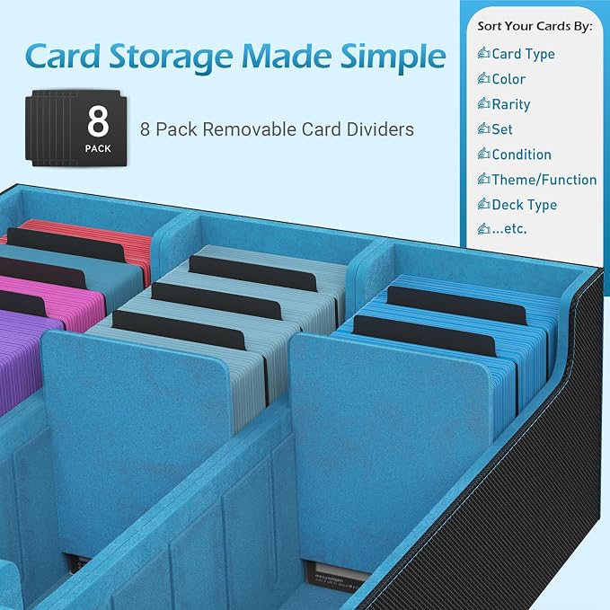 3-Row【2400+】 Trading Card Storage Box, Card Organizer Holder with 8 Dividers, Case Fit for MTG TCG Magic Commander Deck Playing Cards, Deck Box for Sport Card - Image 3