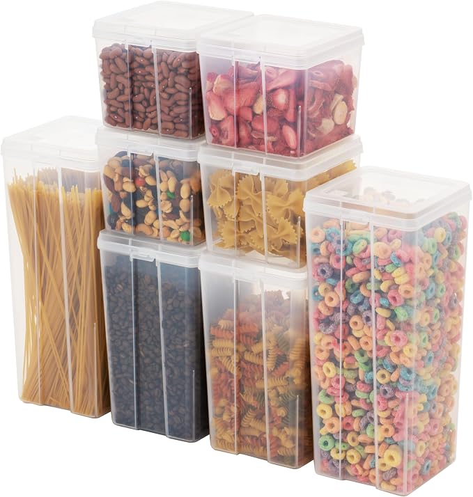IRIS USA Food Storage Containers Set, 8 Pack Combo Set, Food Grade Plastic | BPA-Free, Clear View, Flip Top Lid, Stackable, For Snacks, Cereal, Pasta, Flour, Sugar by IRISUSA