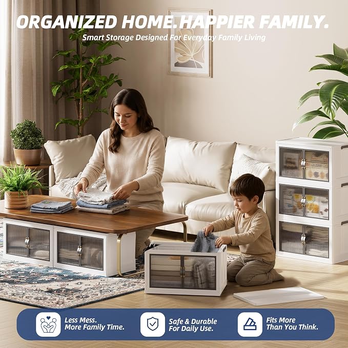 SAILUN 348Qt Stackable Storage Bins,Storage Cabinet with a Lid,3 Pack White | Stackable Storage Drawers with Lids,26" W x 17" D x 43.7" H,Featuring open-front Access for Clothes and Closet Storage - Image 7