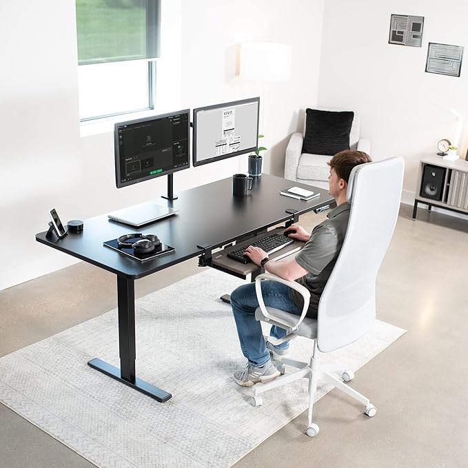 VIVO Large Clamp-on Computer Keyboard and Mouse Under Desk Slider Tray, 27 x 11 inch Pull Out Platform Drawer, Gray, MOUNT-KB05GY | Keyboard Tray for Typing, Slide Out Platform, Extra Sturdy C-Clamp Mount System, Computer Drawer, Black Frame - Image 5