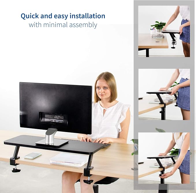 VIVO Black Clamp-on Small 26 inch Ergonomic Desk Shelf, Single Computer Monitor Stand Riser - Desk Organizer Holds 1 Screen or Laptop STAND-SHELF24B - Image 4