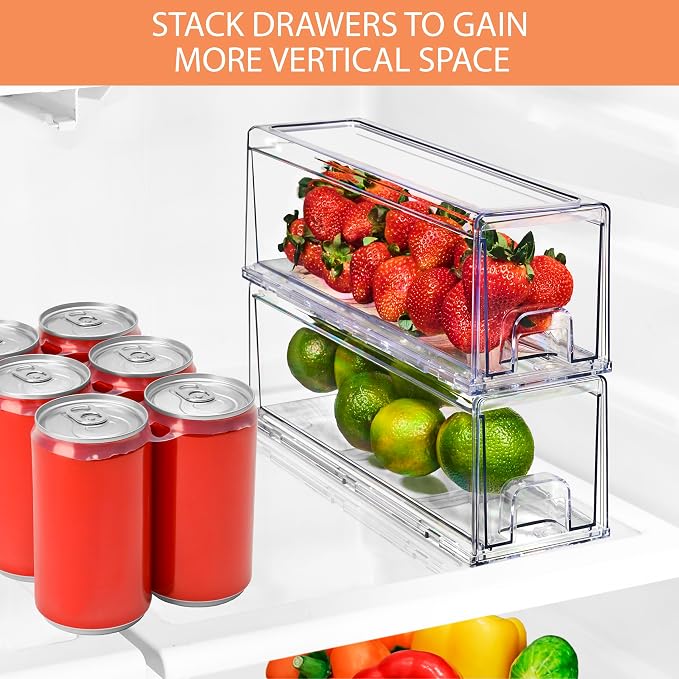 Sorbus Small Clear Acrylic Storage Drawers (2 Pack) - Stackable Plastic Organizer Bins for Fridge, Freezer, Pantry, and Bathroom - Image 7