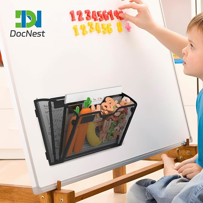 Docnest 3 Pack 3 Tier Dual-Mount Magnetic Mesh File Holders, Wall Organizer | Mount magnets or screws. 2-in-1 hanging mesh mail letter organizer with hooks for office and home clutter - Image 7