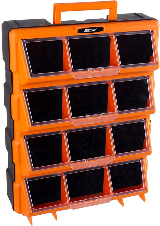 Stalwart Plastic Storage Drawers for Garage Organization, Black | 12-Bin Screw Organizer - Craft Cabinet for Hardware, Crafting Supplies, or Toys by Stalwart