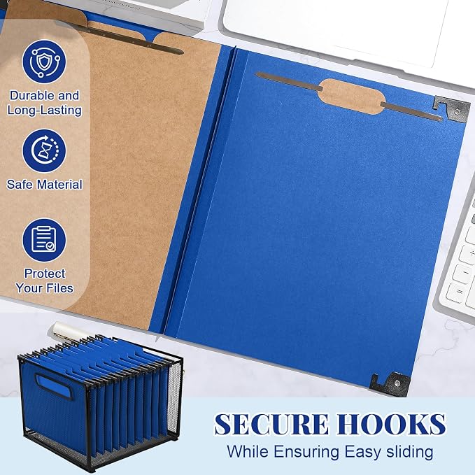 Henoyso 10 Pcs Hanging Classification Folders Bulk with 2 Prongs, 2 Divider Letter Size, 3 Inch Expansions Pressboard File Folder, 1/3-cut Tab File Organizer (2 Dividers, Dark Blue) - Image 4