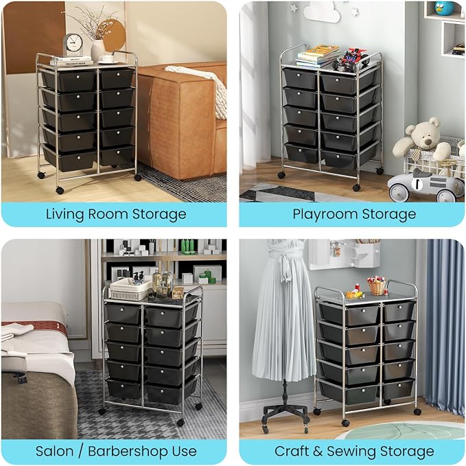 Giantex 10 Drawers Rolling Cart, Classroom Organizers, Storage Cart with Wheels, for Teacher Office Home School Supplies Tool Craft Art Paper, Black - Image 8